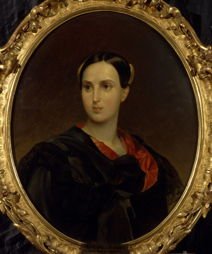 Detail of Portrait of Countess Olga Pavlovna Fersen (Stroganova), c. 1837 by Karl Pavlovich Briullov