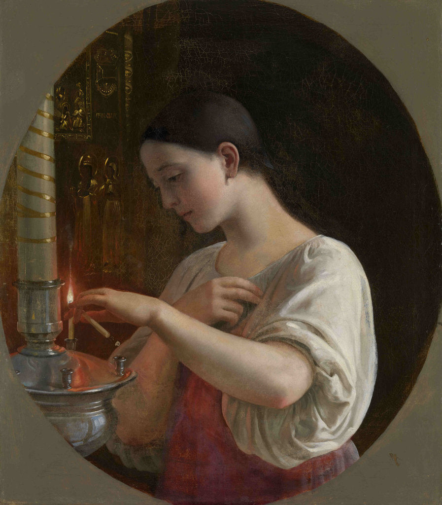 Detail of In the Church, 1860s by Sergei Ivanovich Gribkov