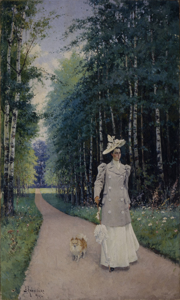 Detail of Walk. Portrait of Countess Leokadia Shirinskaya-Shikhmatova, 1894 by Alexei Danilovich Kivshenko
