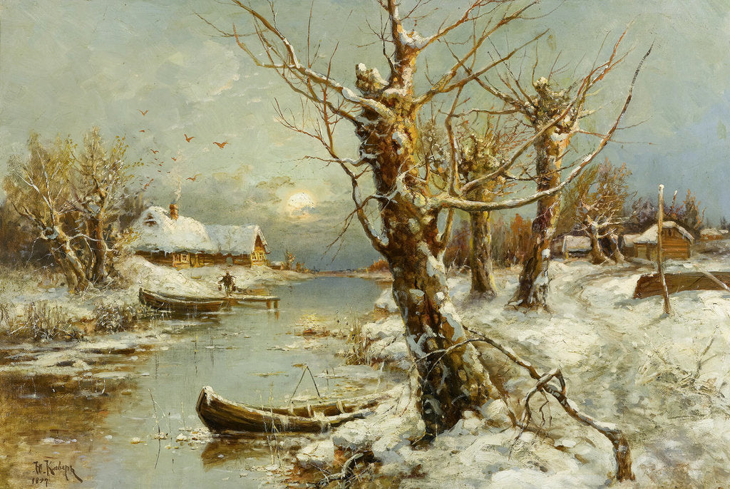 Detail of Winter River Landscape, 1897 by Juli Julievich von Klever
