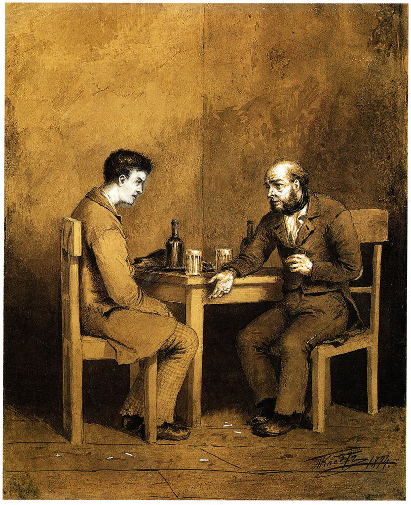 Detail of Raskolnikov und Marmeladov. Illustration for the novel Crime and Punishment by F. Dostoevsky, 1874 by Baron Mikhail Petrovich Klodt