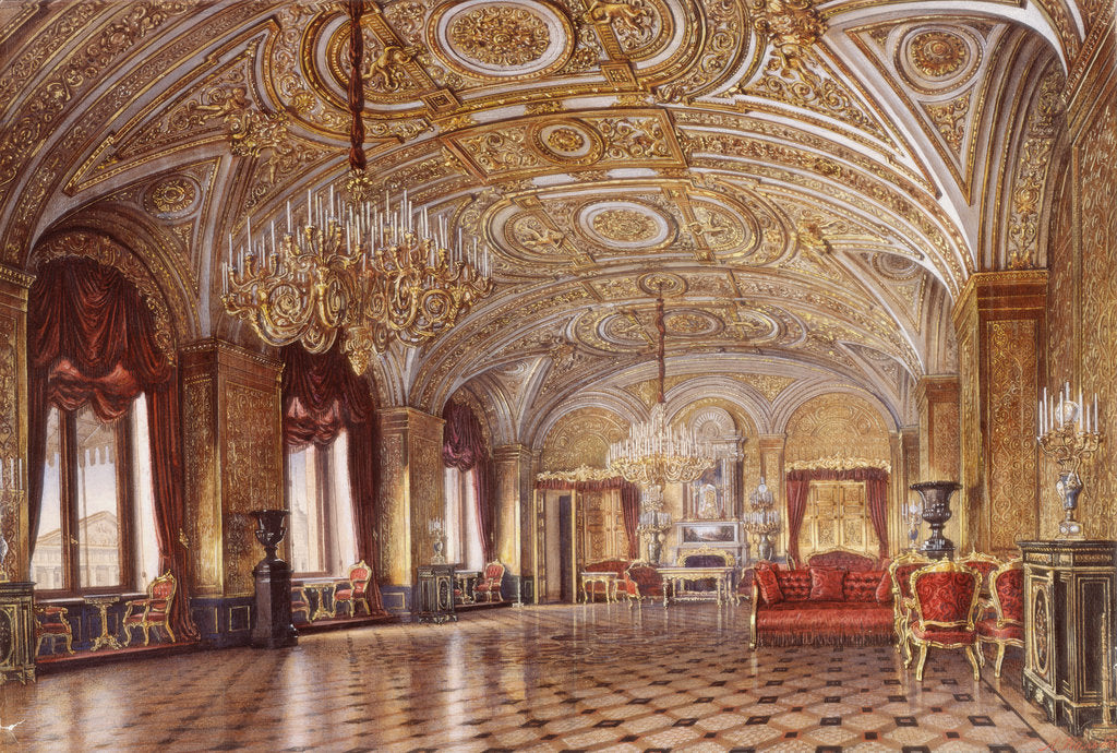 Detail of Interiors of the Winter Palace. The Gold Drawing-Room, Mid of the 19th cen by Alexander Chrisophorovich Kolb