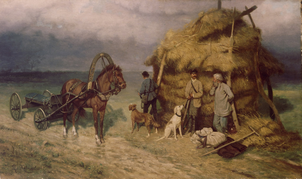 Detail of Hunters caught in a storm by Pavel Osipovich Kovalevsky