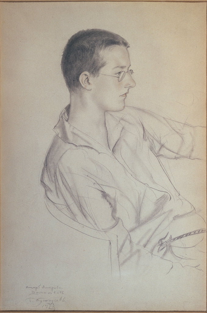 Detail of Portrait of the composer Dmitri Shostakovitch, 1923 by Boris Michaylovich Kustodiev