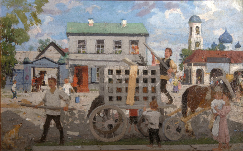 Detail of Dog catchers, 1920s by Boris Michaylovich Kustodiev