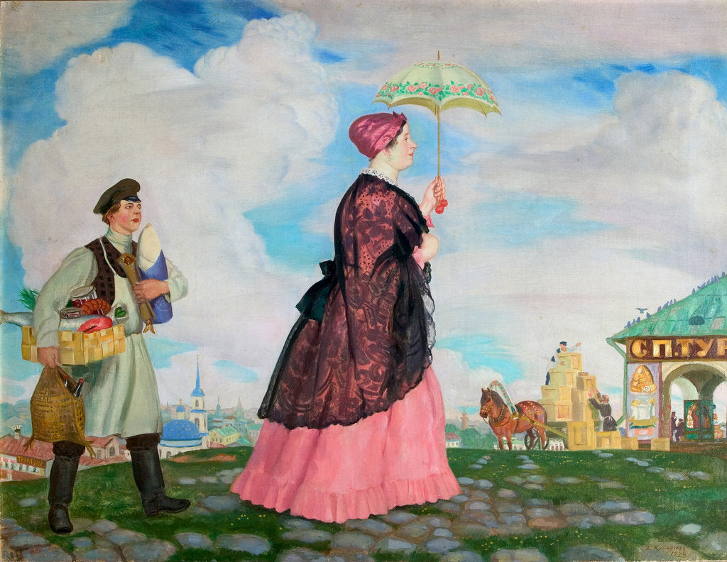 Detail of Merchants woman with purchases, 1920 by Boris Michaylovich Kustodiev