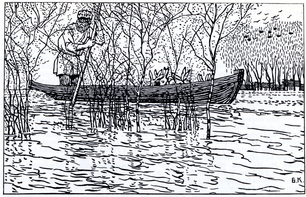 Detail of Illustration for the poem Grandfather Mazay and the Hares by N. Nekrasov, 1910 by Boris Michaylovich Kustodiev