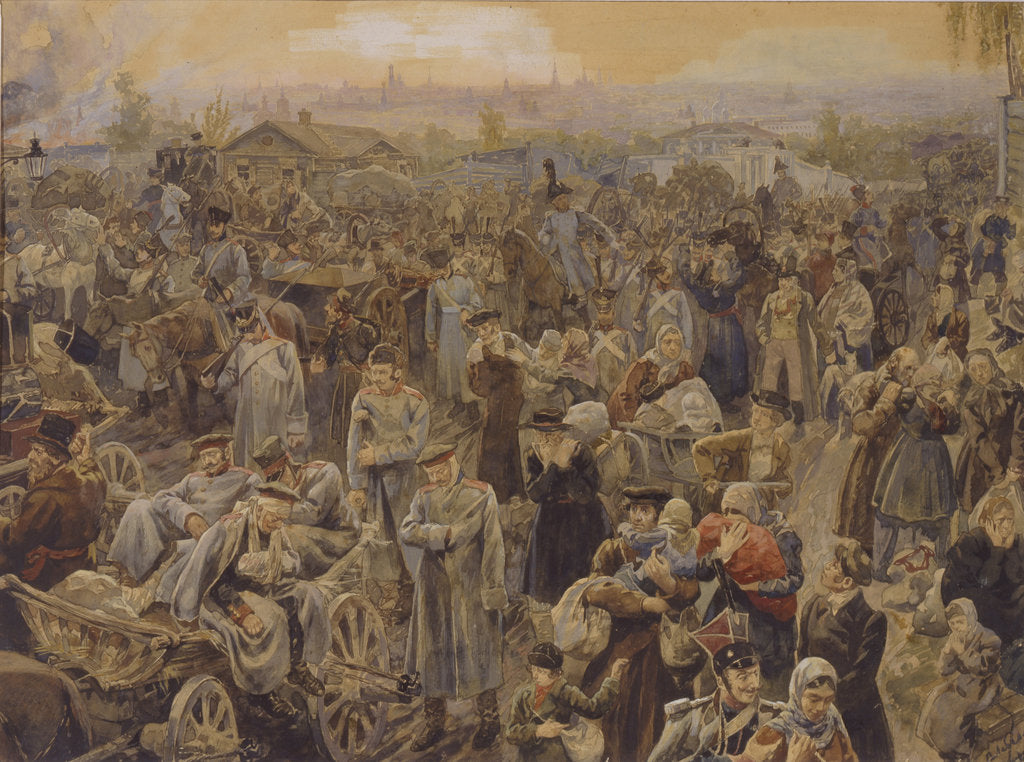 Detail of The withdrawal of Russian troops from Moscow in 1812, 1907 by Vasili Petrovich Lebedev