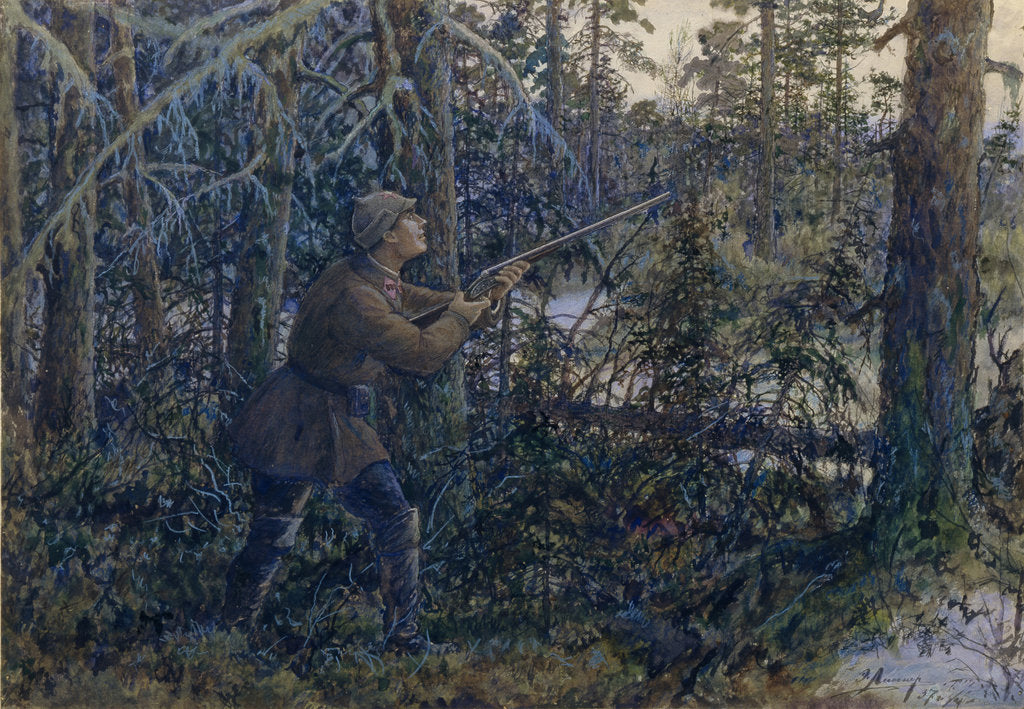 Detail of Capercaillie Hunting, 1937 by Ernest Ernestovich Lissner