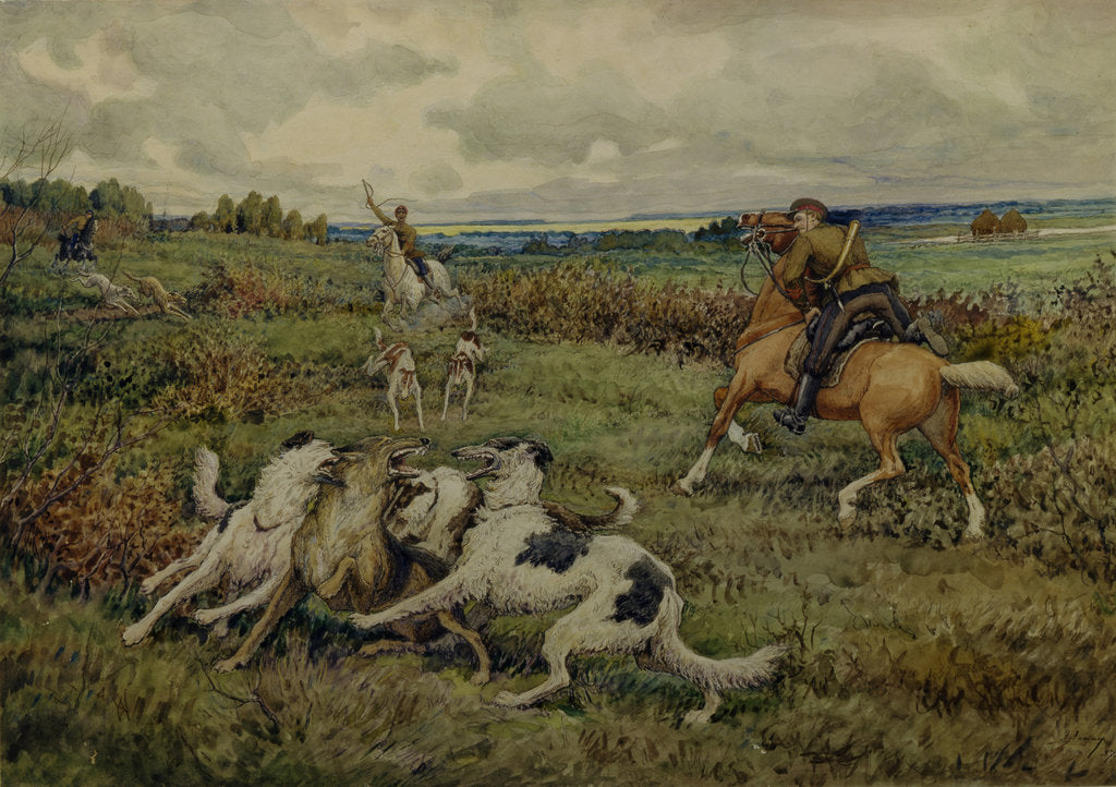 Detail of Hunting with Borzois, 1937 by Ernest Ernestovich Lissner