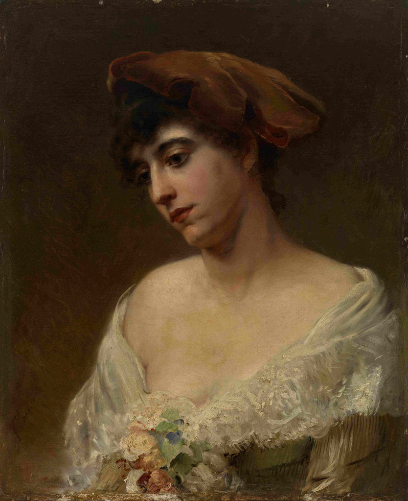 Detail of Young Woman in a Red Beret by Konstantin Yegorovich Makovsky