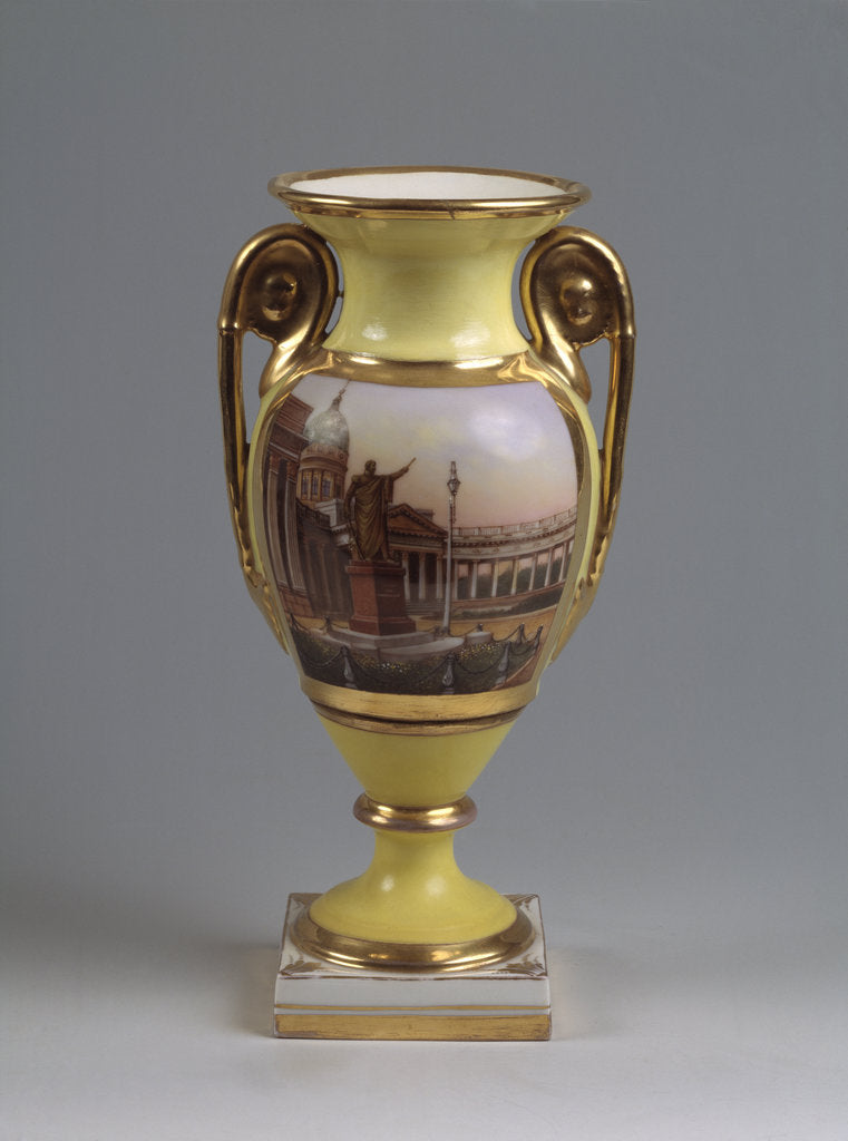 Detail of Decorative vase with the view of the M. Kutuzov-monument and the Kazan-Virgin-Cathedral, 1830-1840s by Master of the A. Popov Factory