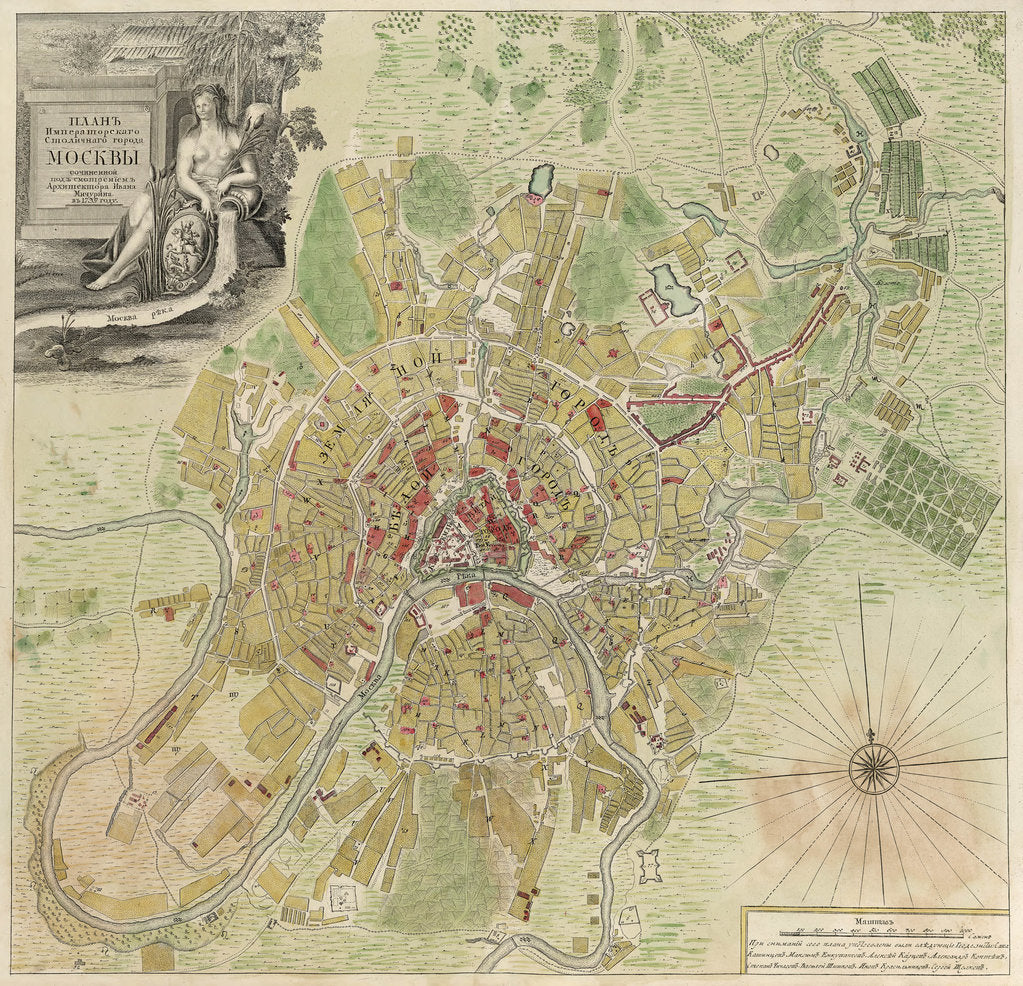 Detail of Map of Moscow, 1739 by Ivan Fyodorovich Michurin