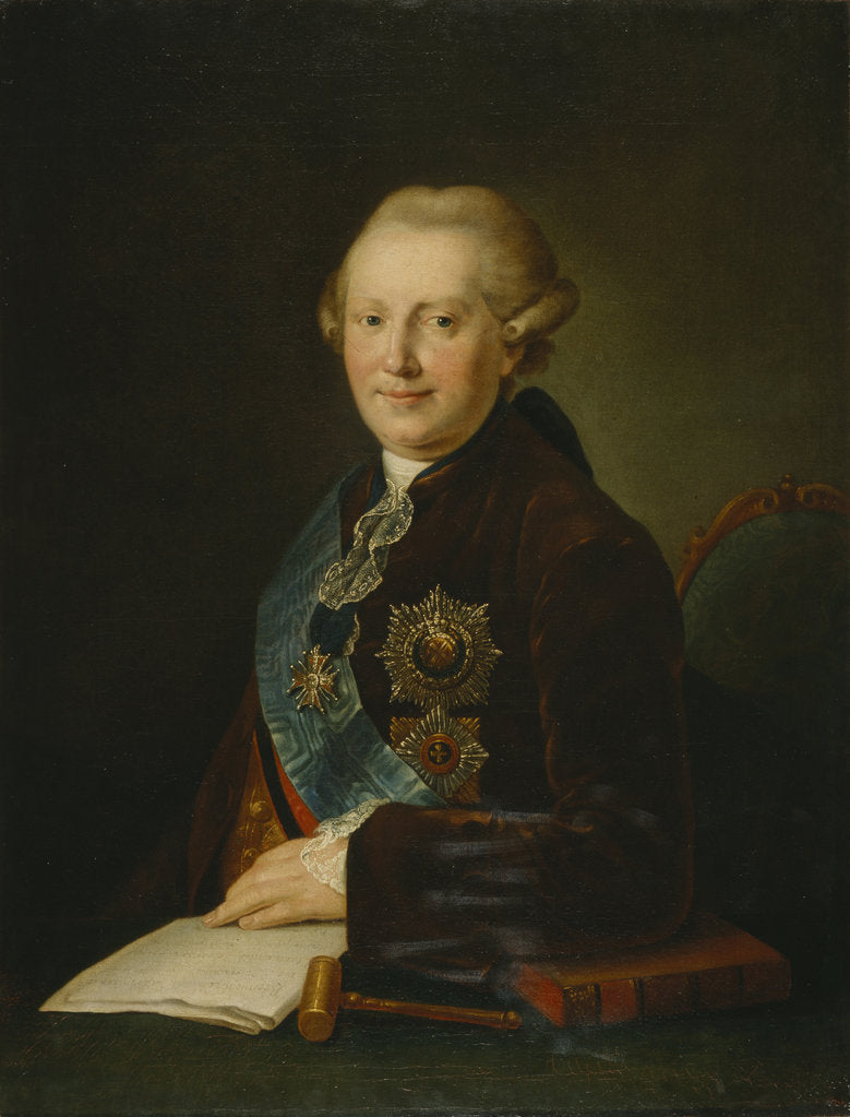 Detail of Portrait of Prince Alexander Alexeyevich Vyazemsky, 1780s by Leonty Semyonovich Miropolsky