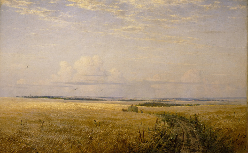 Detail of The mellowing fields, 1892 by Grigori Grigoryevich Myasoedov