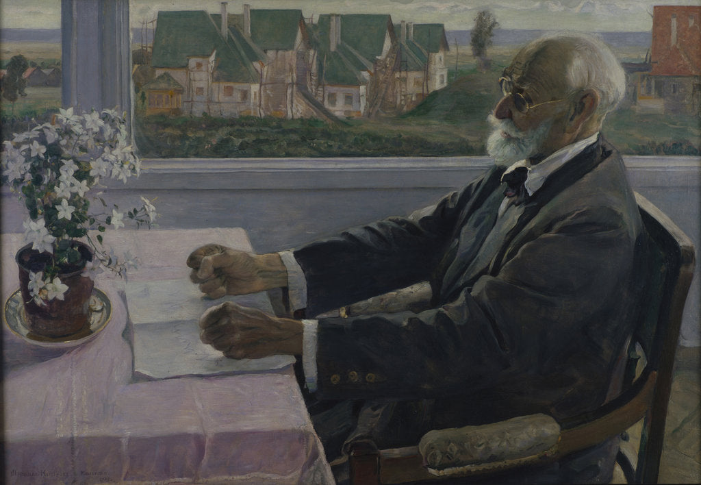 Detail of Portrait of the physiologist, psychologist, and physician Ivan P. Pavlov, 1935 by Mikhail Vasilyevich Nesterov