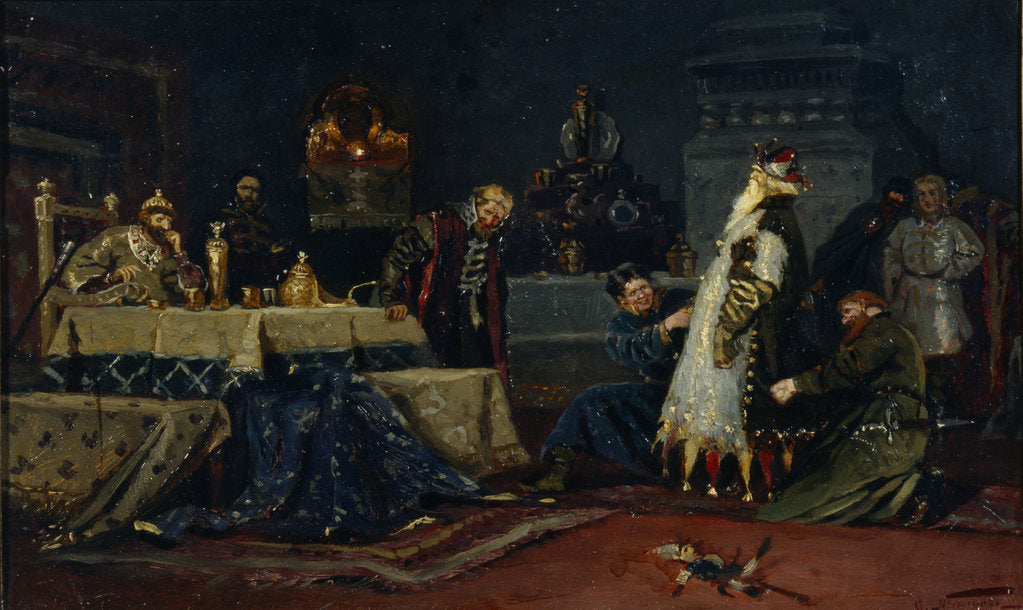 Detail of Fools coat. Boyar Druzhina Andreyevich Morozov before Ivan the Terrible, 1885 by Mikhail Vasilyevich Nesterov