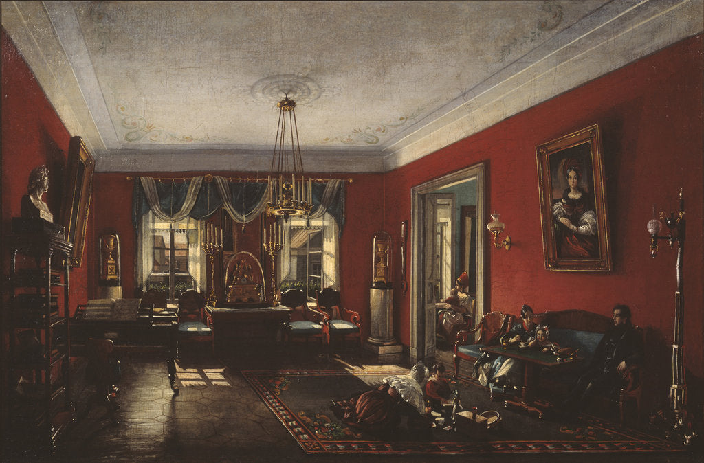 Detail of The drawing room in the Nashchokin House in Moscow, Early 1840s by Nikolai Ivanovich Podklyuchnikov