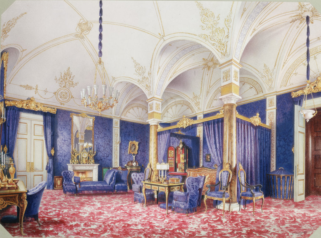 Detail of Interiors of the Winter Palace. The Bedchamber of Empress Maria Alexandrovna, 1859 by Ludwig Premazzi
