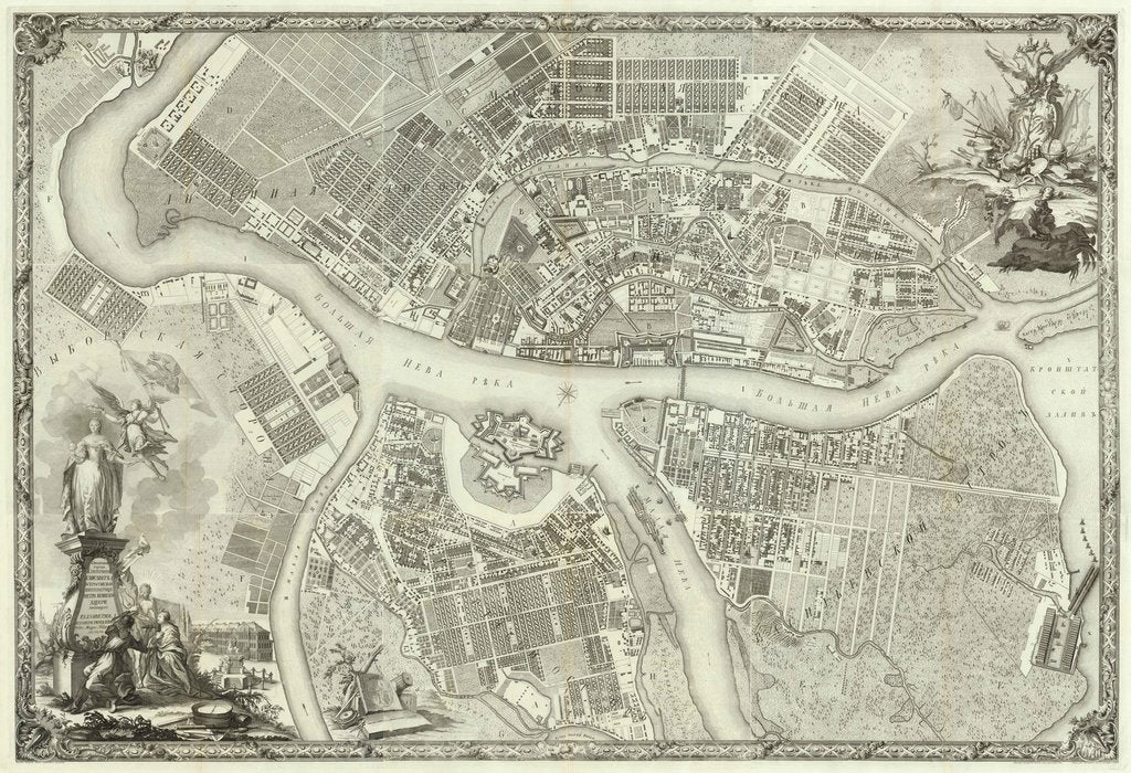Detail of Map of Petersburg (Book to the 50th anniversary of the founding of St. Petersburg), 1753 by Russian Master