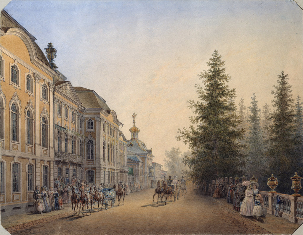 Detail of The main entrance of the Great palace in Peterhof, 1852 by Vasily Semyonovich Sadovnikov