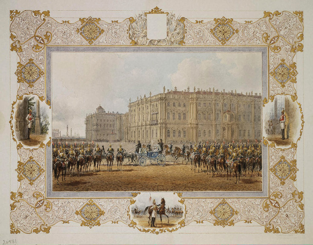 Detail of Review of the Horse-Guardsmen Regiment in Front of the Winter Palace, 1850s by Vasily Semyonovich Sadovnikov