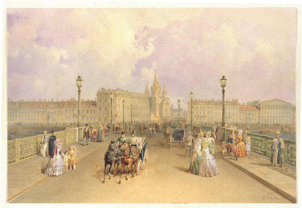 Detail of View of the Blagoveshchensky Bridge in Saint Petersburg, 1851 by Vasily Semyonovich Sadovnikov