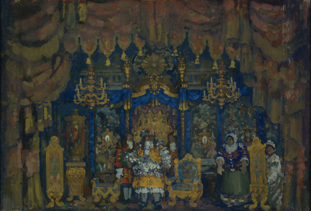 Detail of Jourdains Room. Stage design for the theatre play A Bourgeois as a Nobleman by J.-B. Moliere, 1911 by Nikolai Nikolayevich Sapunov