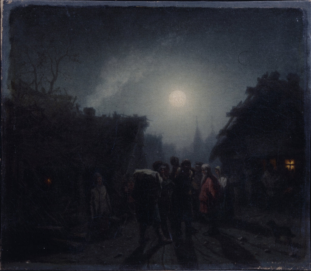 Detail of Before a Tavern. Night scene, 1860s-1870s by Leonid Ivanovich Solomatkin