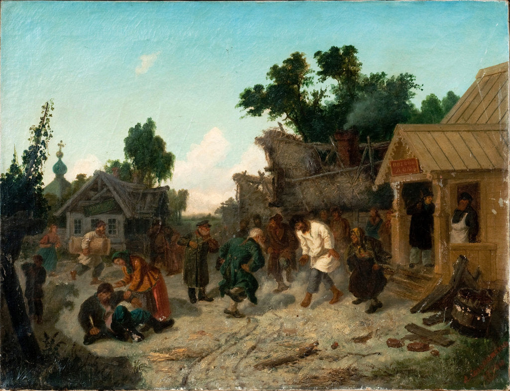 Detail of At the Tavern, 1886 by Leonid Ivanovich Solomatkin