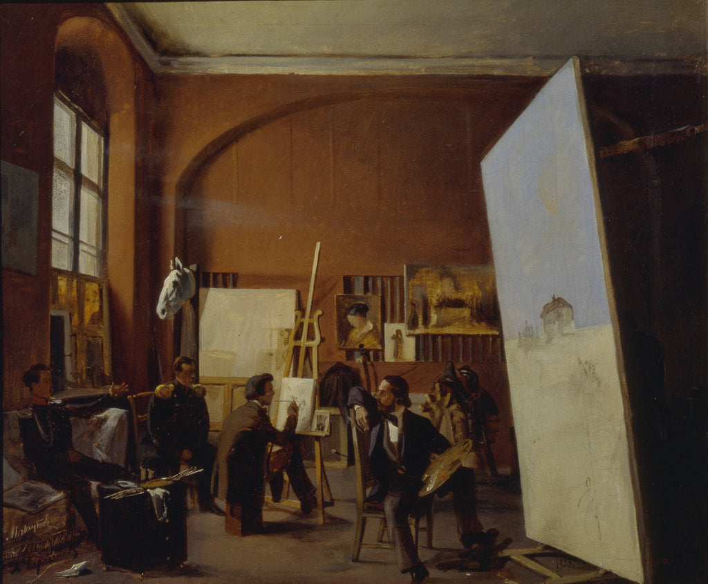 Detail of Studio of the painter Count Vasily Maksutov, 1858 by Yevgraf Semyonovich Sorokin