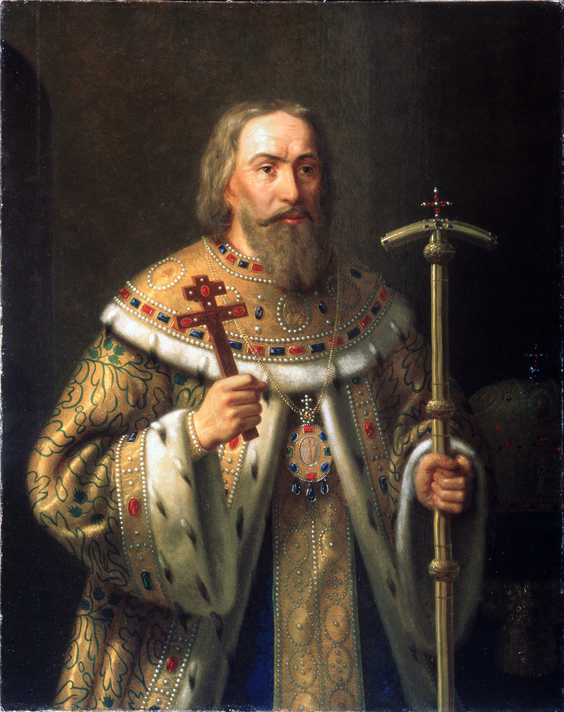 Detail of Portrait of Patriarch Filaret of Moscow (Fyodor Nikitich Romanov), Mid of the 19th cen by Nikanor Leontievich Tiutriumov