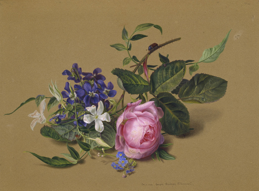 Detail of Beetle at the rose branch by Fyodor Petrovich Tolstoy