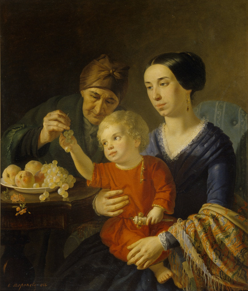 Detail of Family portrait, 1848 by Foma Gavrilovich Toropov
