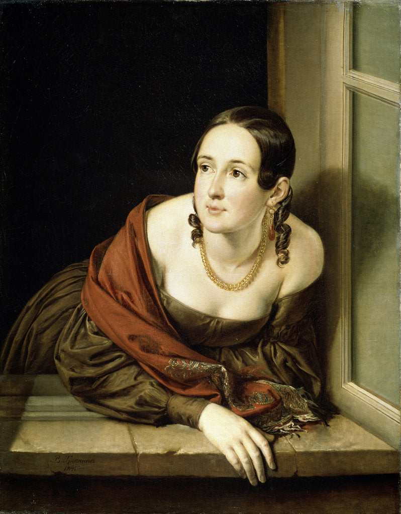 Detail of Woman at a window, 1841 by Vasili Andreyevich Tropinin