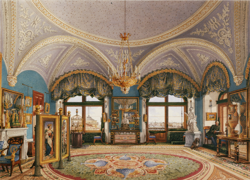 Detail of Interiors of the Winter Palace. The Corner Drawing Room of Emperor Nicholas I, Mid of the 19th cen by Konstantin Andreyevich Ukhtomsky