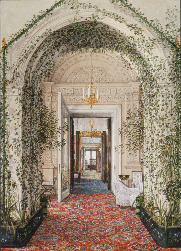 Detail of Interiors of the Winter Palace. The Small Winter Garden in the Apartments of Alexandra Fyodorovna, Mid of the 19th cen by Konstantin Andreyevich Ukhtomsky