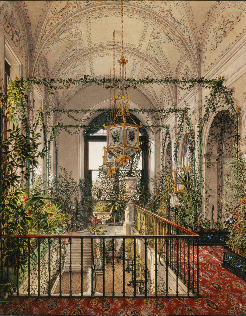 Detail of Interiors of the Winter Palace. The Small Winter Garden in the Apartments of Alexandra Fyodorovna, 1870s by Konstantin Andreyevich Ukhtomsky