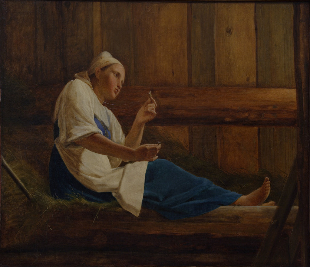 Detail of Girl on a hay mattress by Alexei Gavrilovich Venetsianov