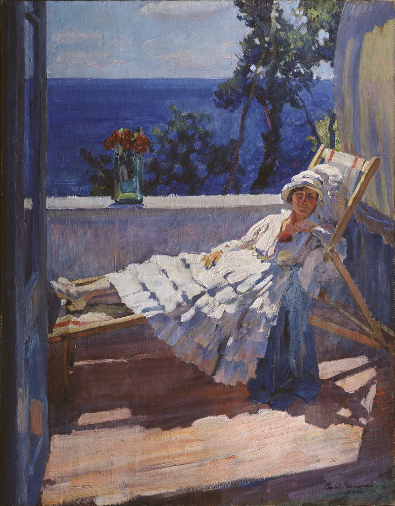 Detail of A lady on the balcony, 1916 by Sergei Arsenyevich Vinogradov