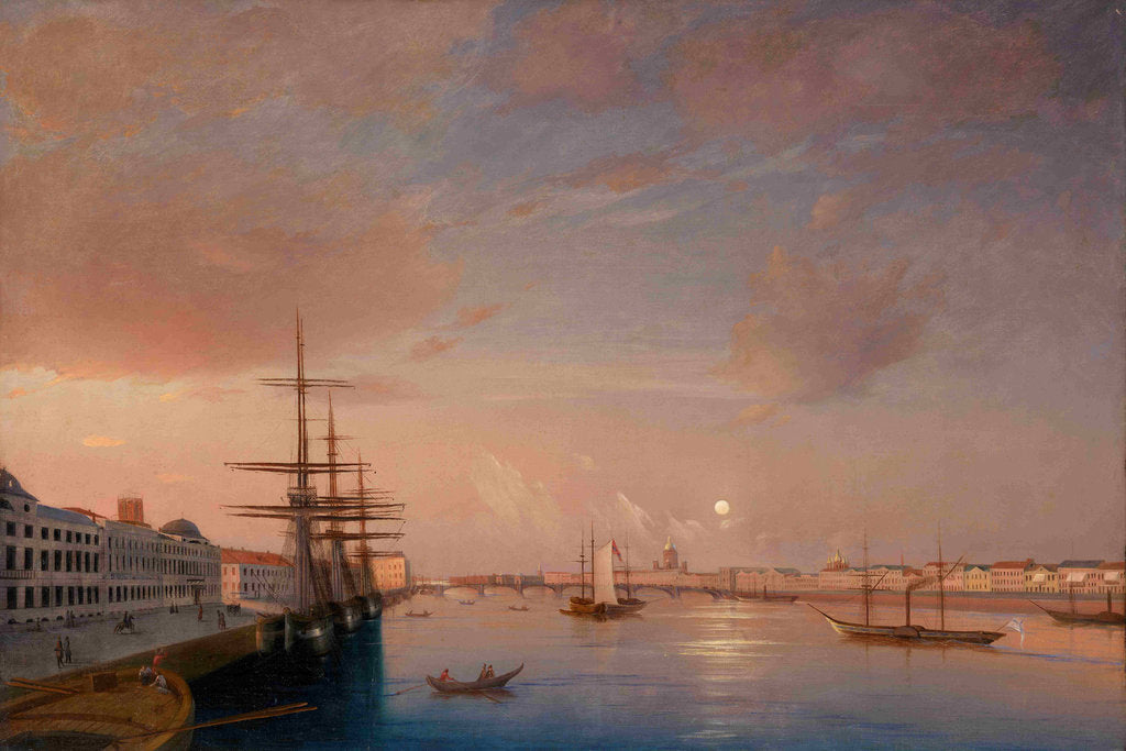 Detail of View of the Blagoveshchensky (Annunciation) Bridge and Nikolaevskaya Embankment, ca 1852 by Maxim Nikiphorovich Vorobyev