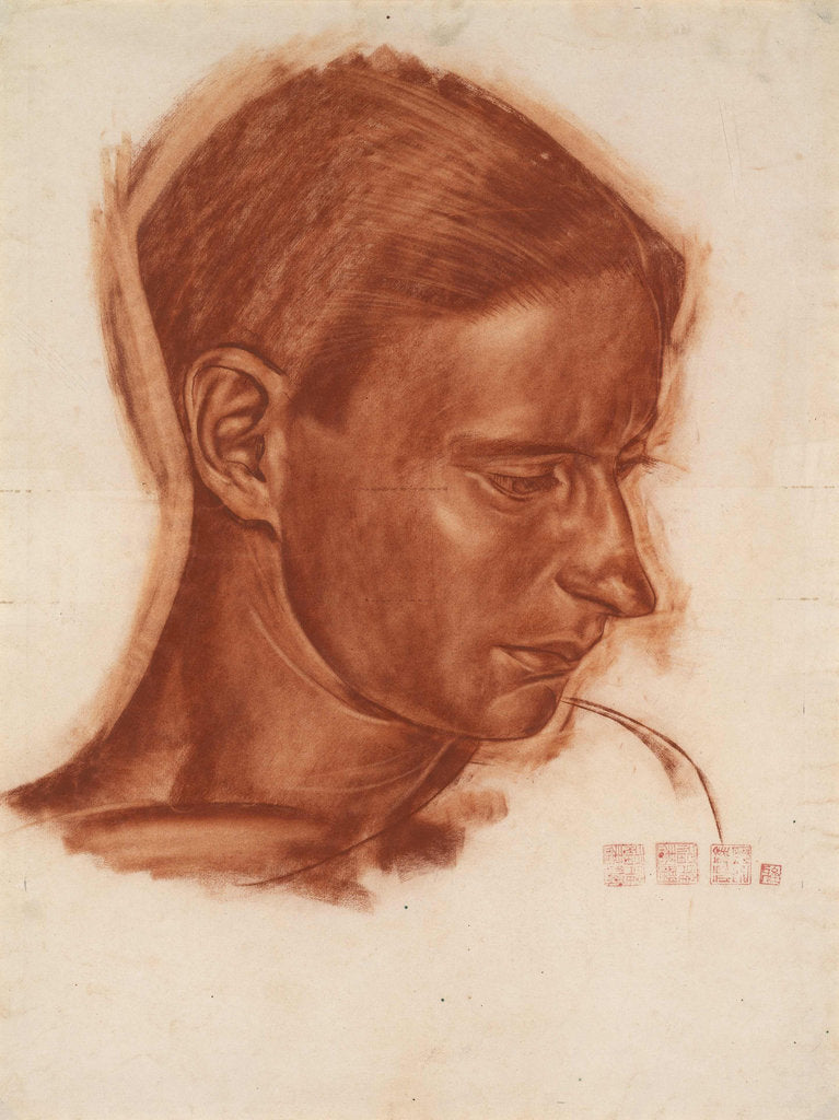 Detail of Portrait of the artist Vasily Shukhaev, End 1910s by Alexander Yevgenyevich Yakovlev