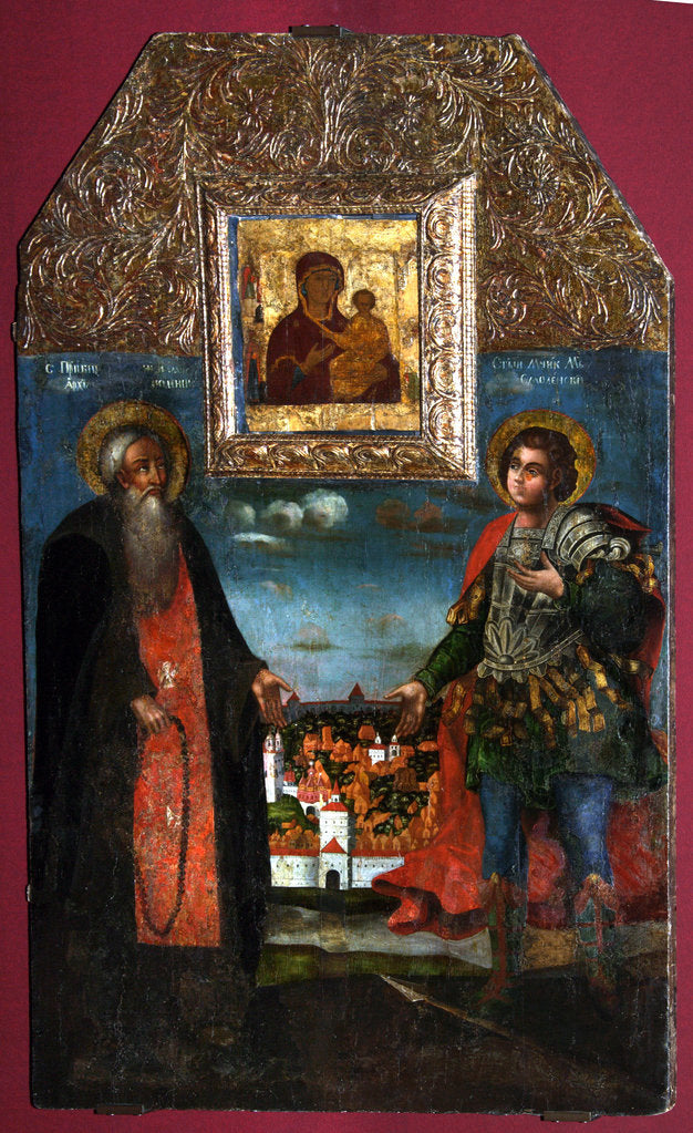 Detail of The Virgin Hodegetria of Smolensk with Saints Abraham of Smolensk und Mercurius of Smolensk, 1722 by Russian icon