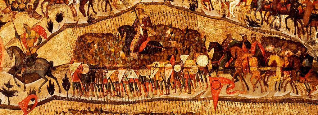 Detail of Blessed Be the Host of the King of Heaven  (Detail: Warriors Range: Ivan IV, Vladimir Monomakh, Vladimir I, Boris and Gleb), 1550s by Metropolitan of Moscow Athanasius