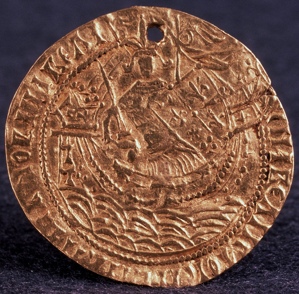 Detail of Coin (Korabelnik) of Tsar Ivan III (Reverse: Ruler on his ship), 1471-1490 by Russian coins Numismatic