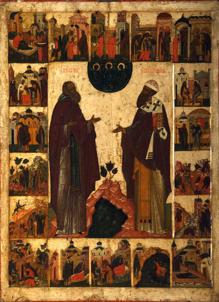 Detail of Saint Cyril of White Lake and Saint Cyril of Alexandria, Second half of the16th cen by Russian icon