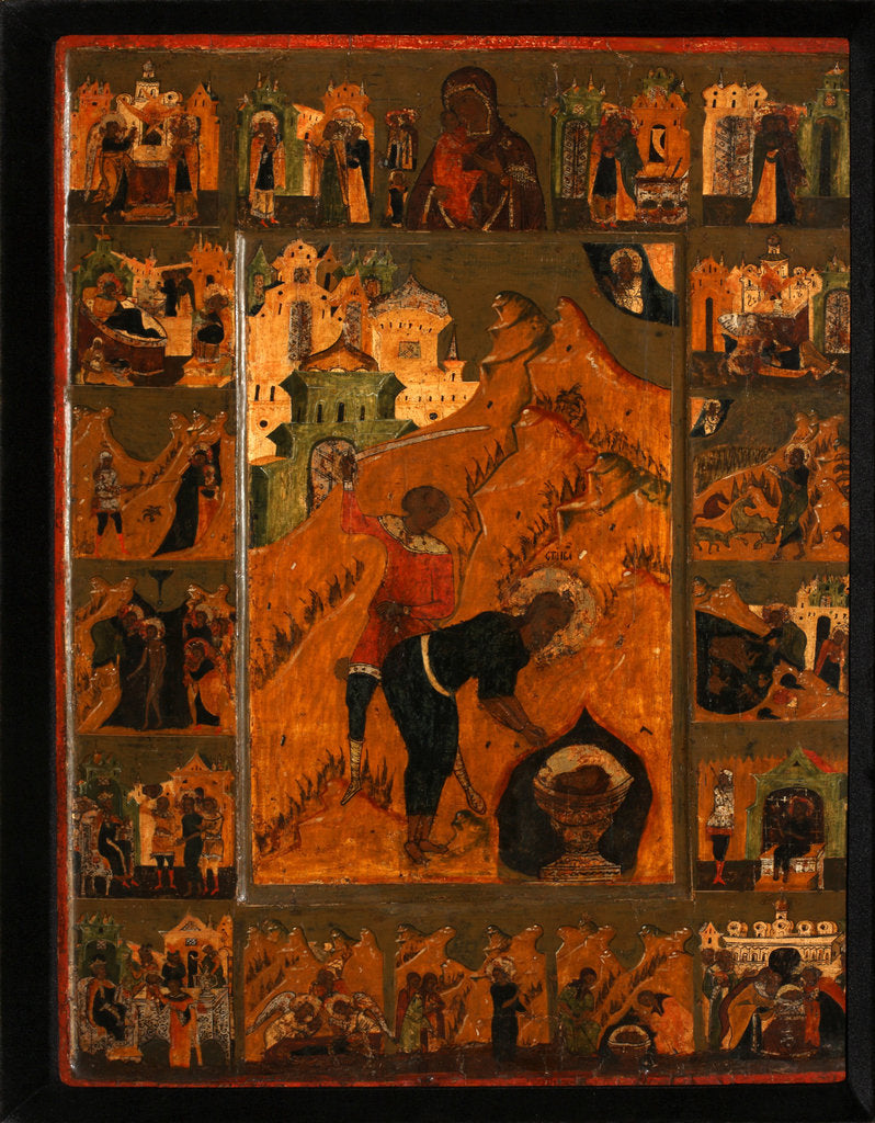 Detail of The Beheading of Saint John the Baptist with the Feodorovskaya Mother of God, Early 17th cen by Russian icon