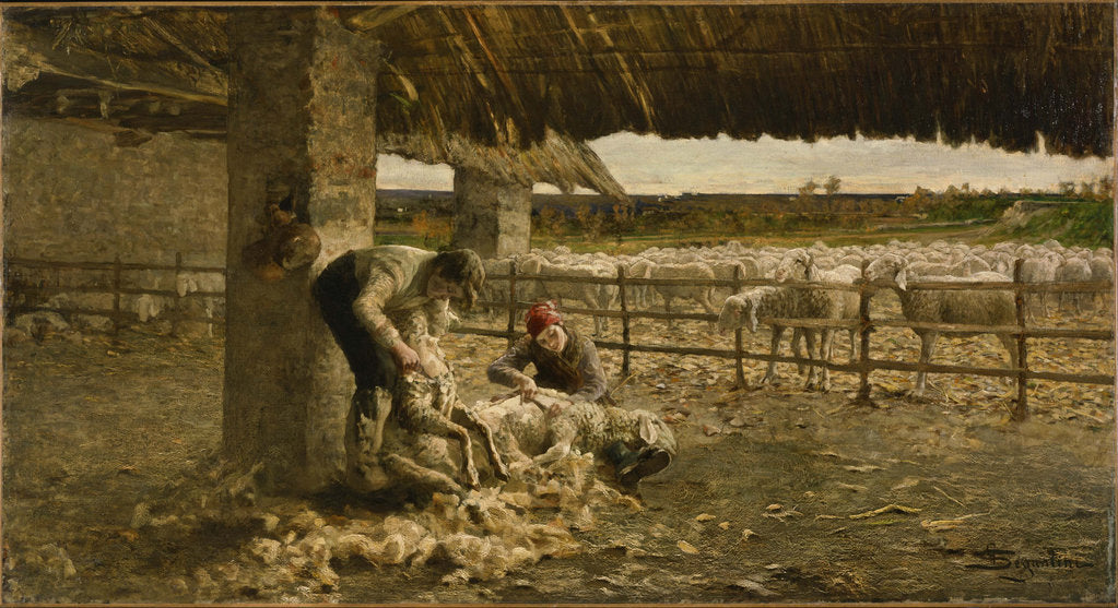 Detail of The Sheepshearing, 1883-1884 by Giovanni Segantini