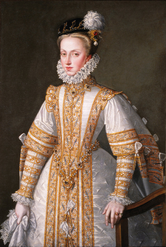 Detail of Portrait of Anna of Austria (1549?1580), Queen consort of Spain, 1571 by Alonso Sánchez Coello