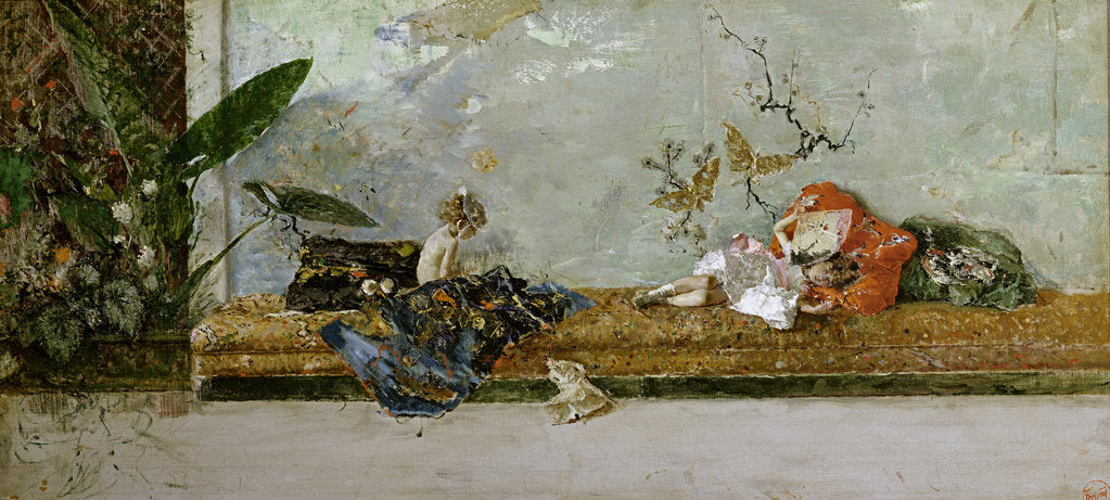 Detail of The Artists Children, María Luisa and Mariano, at the Salón Japonés, 1874 by Marià Fortuny